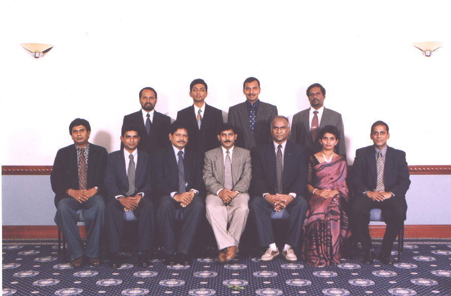 CMBAAA EXCO 2000/2001- Seated from left Deepthi Hewageegana, Suchintha Perera, Neil De Mel -Secretary, D.Dharmadasa - President, K.U.Pushpakumara -Vice President, Sriyamal Gamage - Treasurer, S.R.Sadanandan, Standing from left P.T.P.C.Gomes, Harsha Wickramasingha, Lalith Perera, K.Elangko. Not in the picture Chanaka Ellawala, Chris Corea -Vice President, Sarath Kumarasingha, Gihan Wanigasekera.